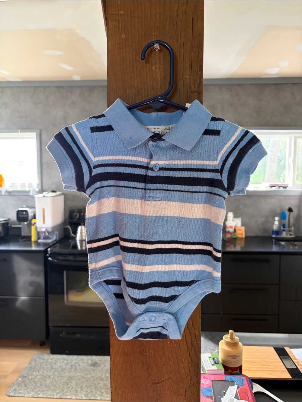 George Light Blue Striped Polo One-Piece Bodysuit